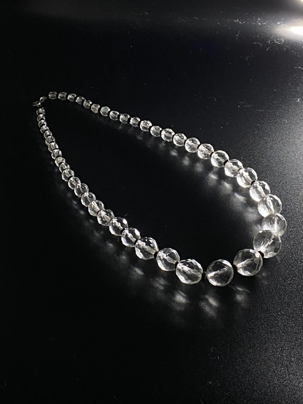 Art Deco Genuine VTG Clear Rock Crystal Quartz Graduated Faceted Bead Necklace